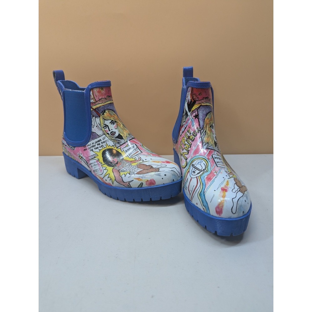 Jeffrey Campbell Women Chelsea Rain Rubber Boots Fem Power Comic Graphic Print